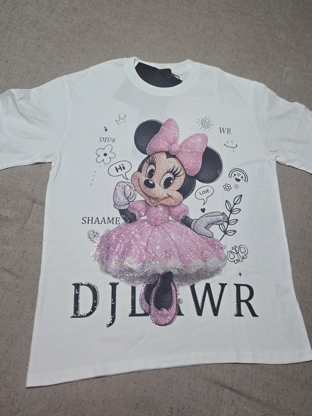 Oversize White Minnie Mouse Sequin Bow & Tutu Graphic Tee - Pink Accent